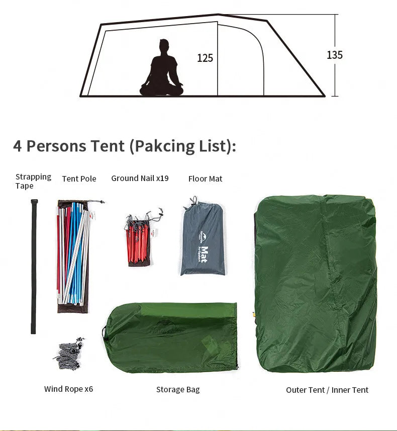 Naturehike Extended Camping Tunnel Tent Waterproof