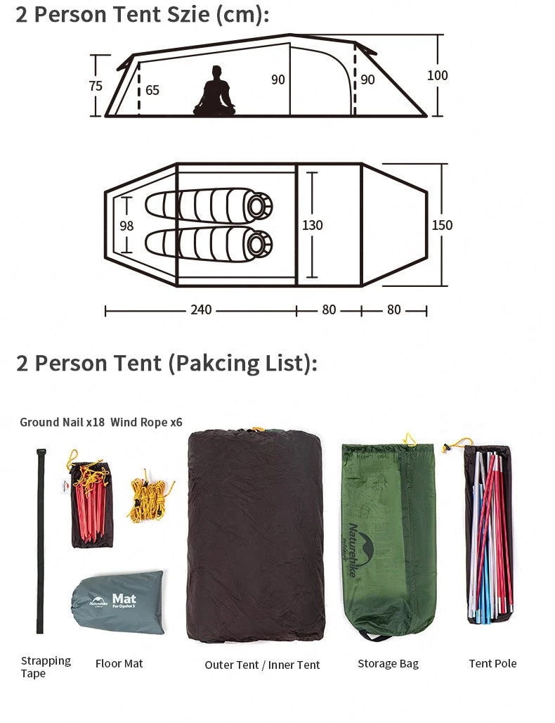 Naturehike Extended Camping Tunnel Tent Waterproof