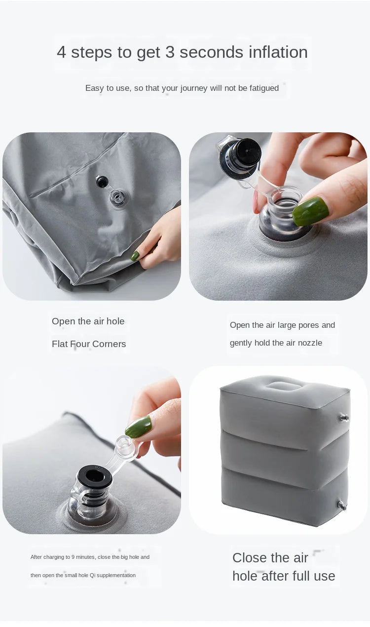 Inflatable Foot / Leg Rest. 2 Compartments, Also Extends plane Seat into Small Child's Bed