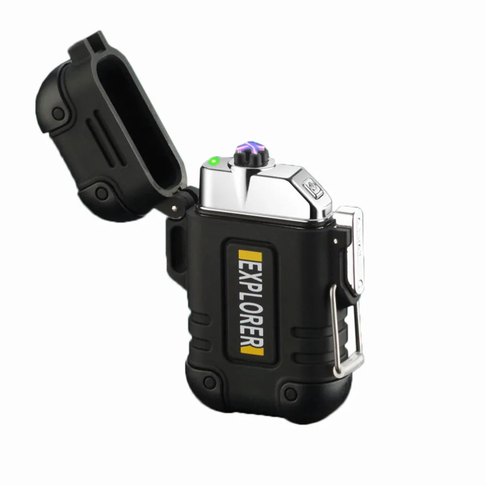 Waterproof USB Charging Electric Lighter Dual Arc Lighter Flameless Plasma Lighter Outdoor Hiking Camping Smoking Accessories