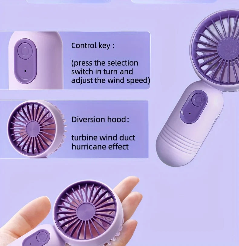 Mini portable handheld fan, USB charging, 3-speed
