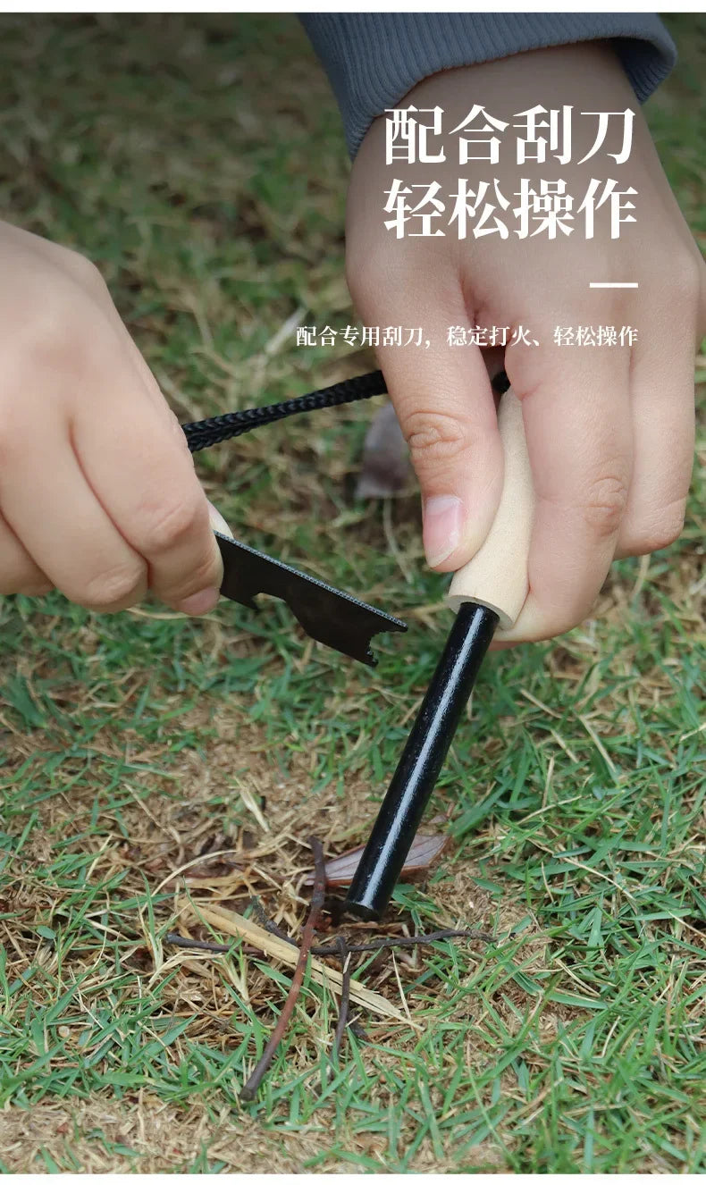 Portable Outdoor Magnesium fire starter and metal striker.