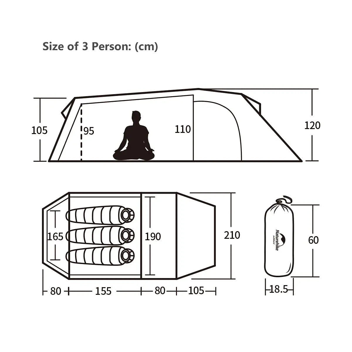 Naturehike Extended Camping Tunnel Tent Waterproof