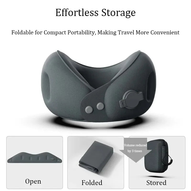 Soft Inflatable U-Shaped Travel Pillow For Airplane Car or Train. Compresses into small storage pouch