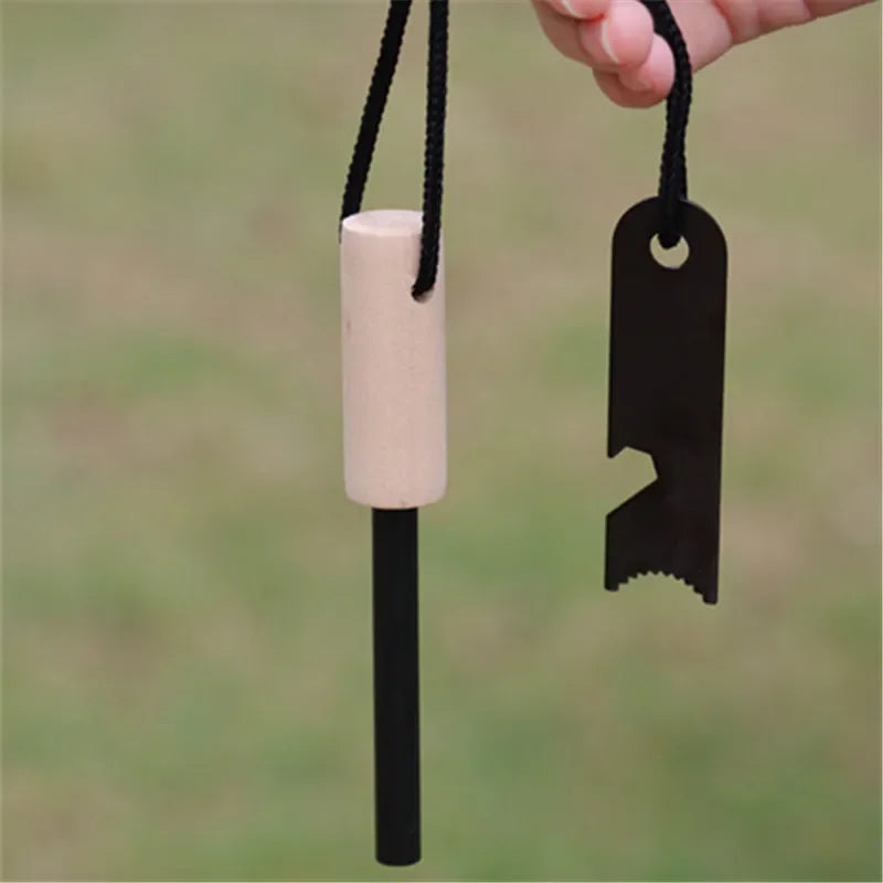 Portable Outdoor Magnesium fire starter and metal striker.
