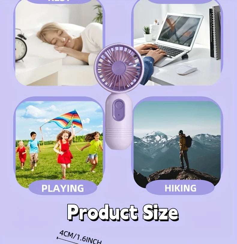 Mini portable handheld fan, USB charging, 3-speed