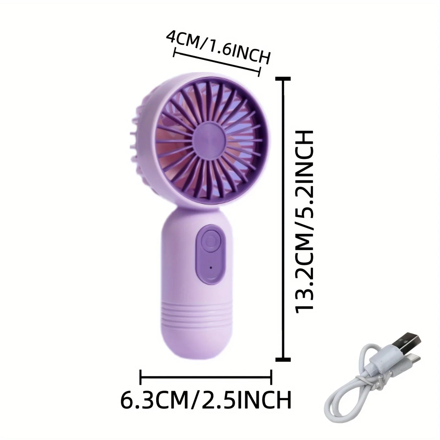 Mini portable handheld fan, USB charging, 3-speed