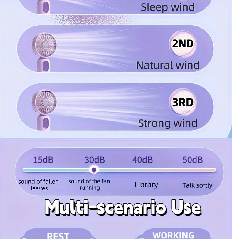 Mini portable handheld fan, USB charging, 3-speed