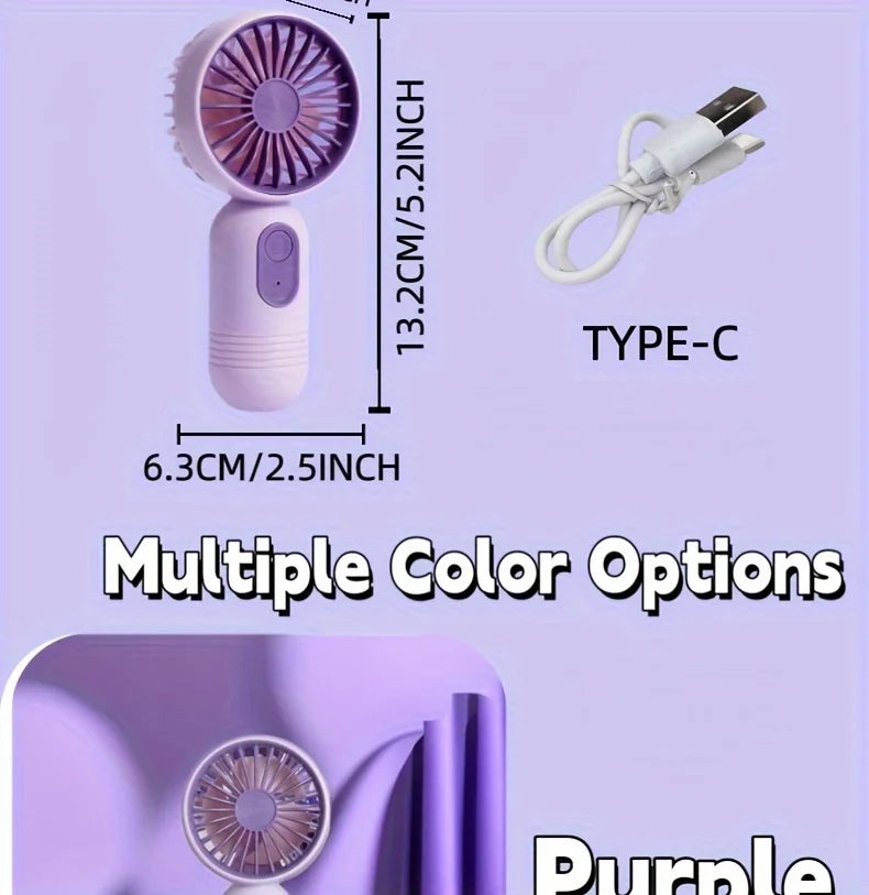 Mini portable handheld fan, USB charging, 3-speed