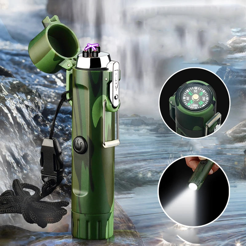 Plasma Lighter With Flashlight & Compass Waterproof and Windproof