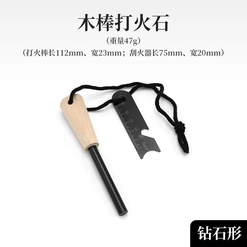 Portable Magnesium Fire Starter Stick with Wooden Handle for Camping. striker attached