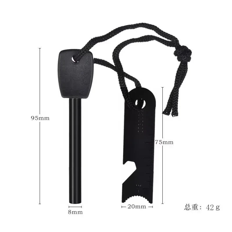 Portable Magnesium Fire Starter Stick with Wooden Handle for Camping. striker attached