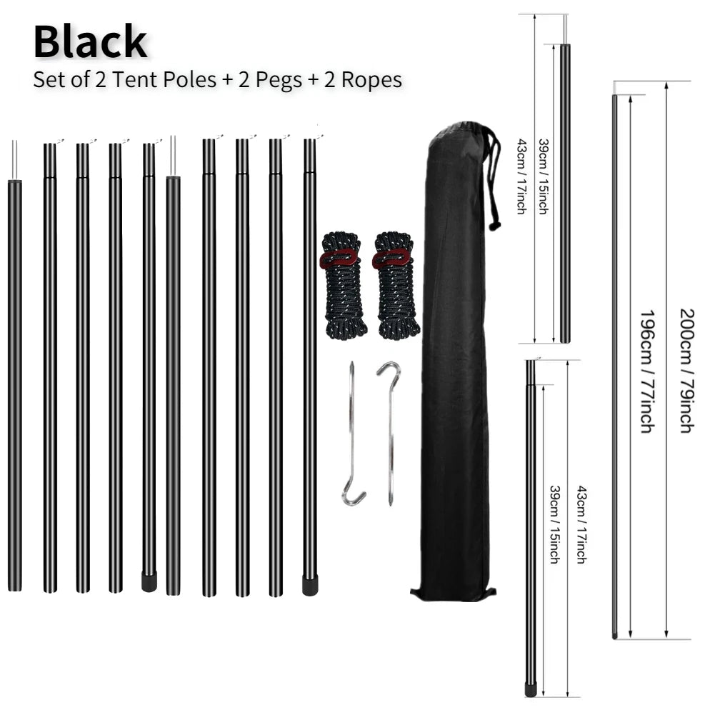 Set of 2 Adjustable Tarp Poles for Shelter . Comes With Pegs & Ropes