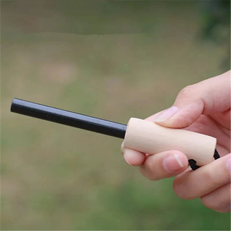Portable Magnesium Fire Starter Stick with Wooden Handle for Camping. striker attached