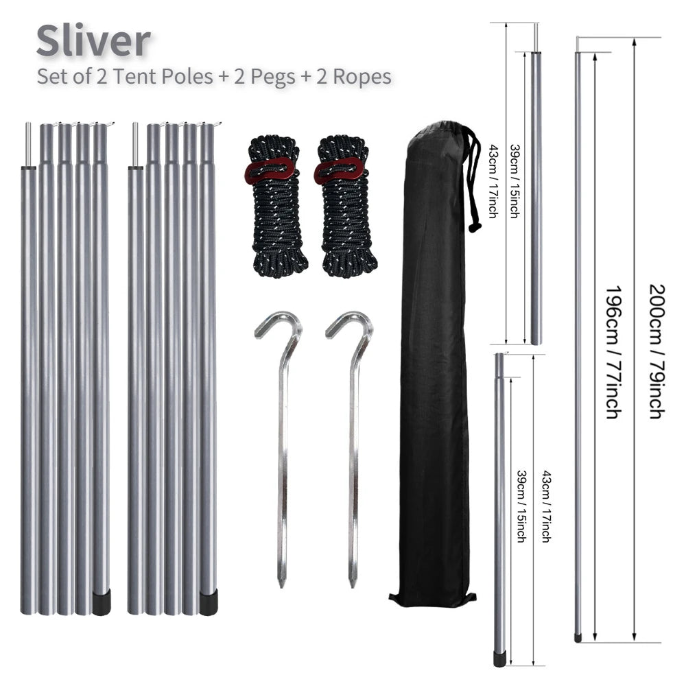 Set of 2 Adjustable Tarp Poles for Shelter . Comes With Pegs & Ropes