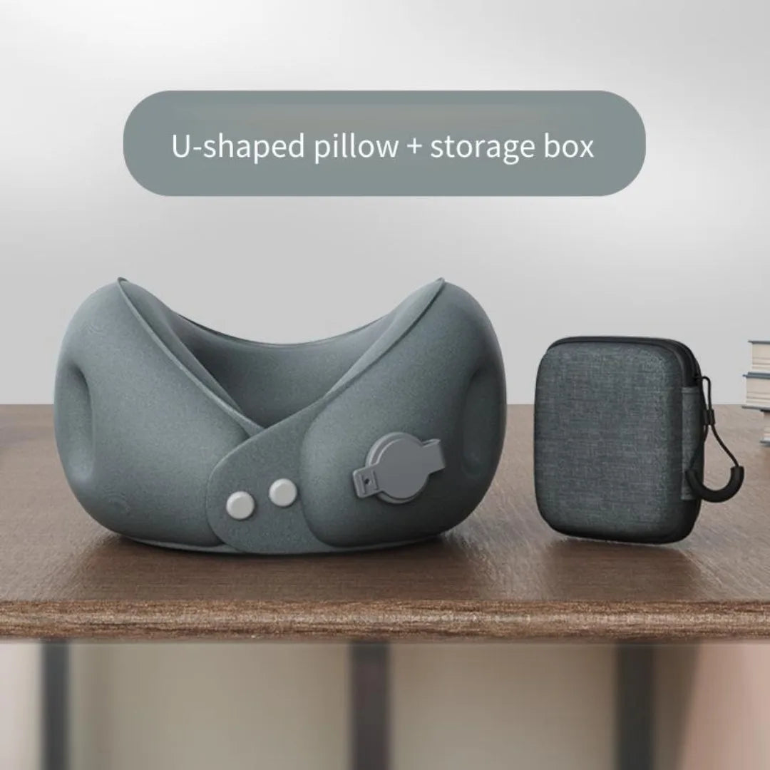 Soft Inflatable U-Shaped Travel Pillow For Airplane Car or Train. Compresses into small storage pouch