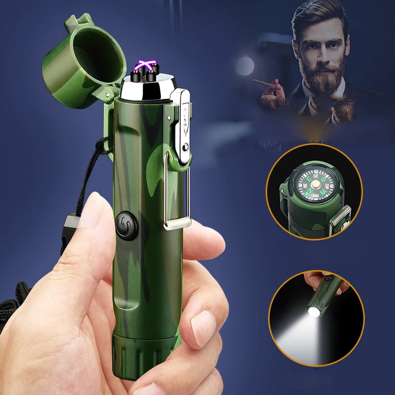 Plasma Lighter With Flashlight & Compass Waterproof and Windproof