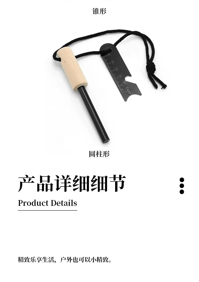 Portable Magnesium Fire Starter Stick with Wooden Handle for Camping. striker attached