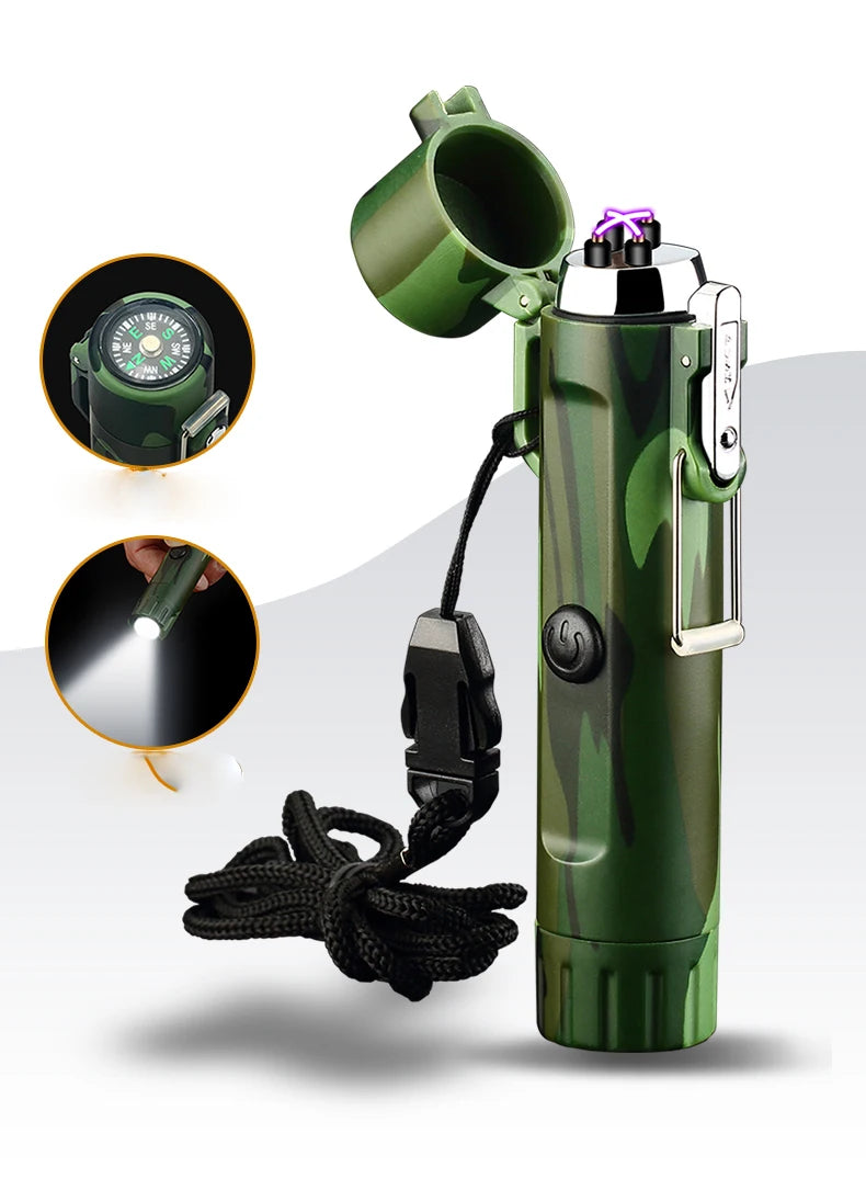 Plasma Lighter With Flashlight & Compass Waterproof and Windproof