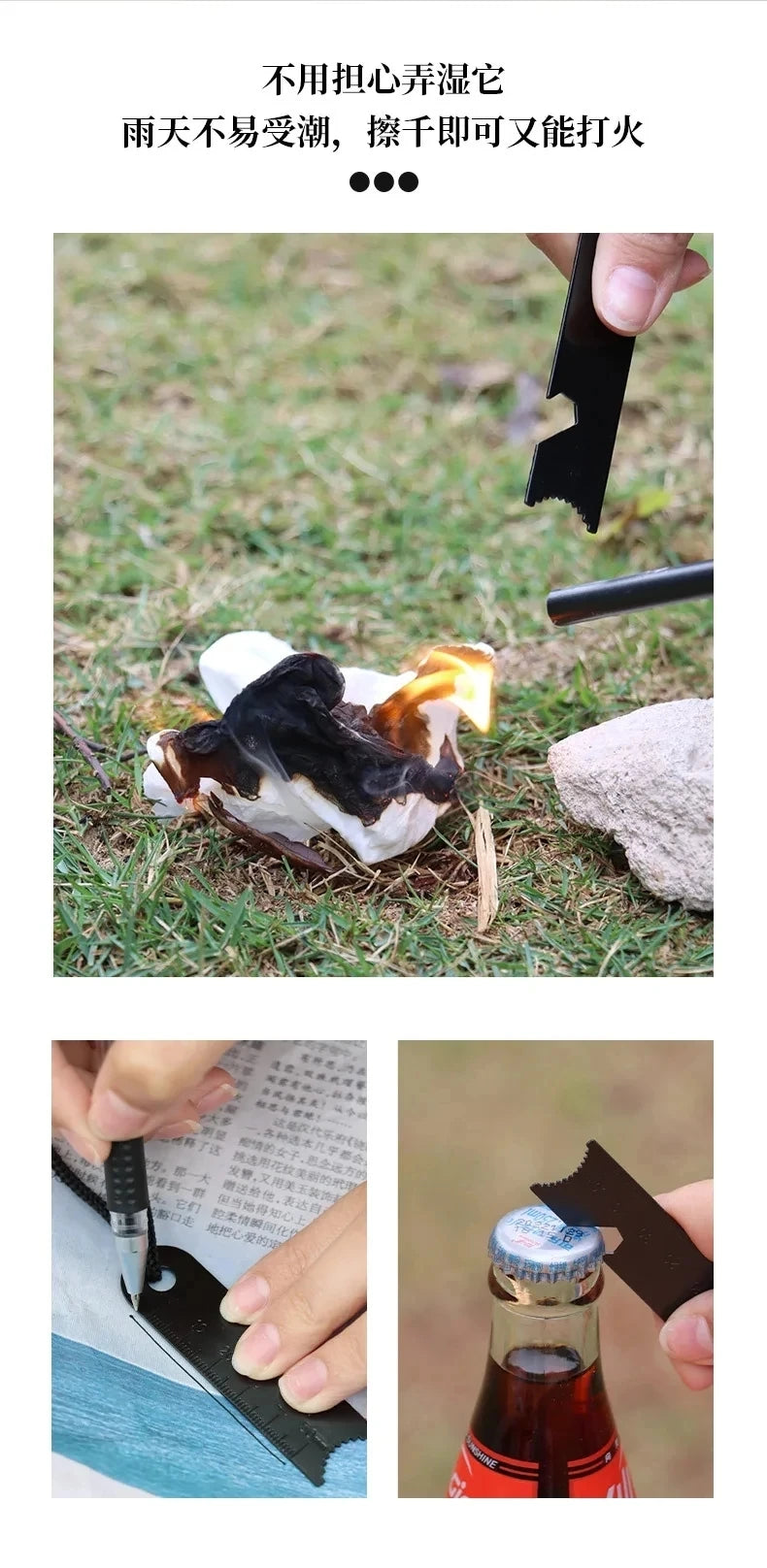 Portable Magnesium Fire Starter Stick with Wooden Handle for Camping. striker attached