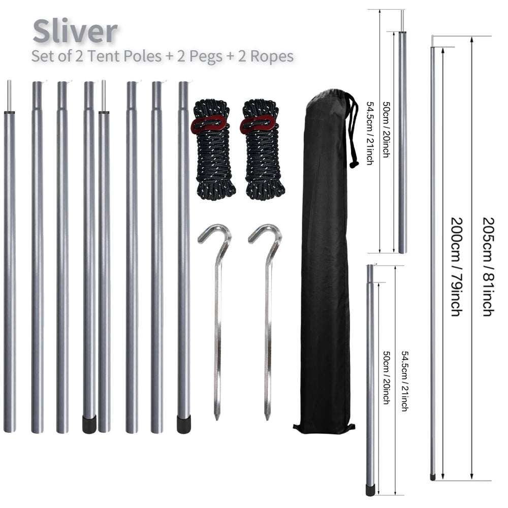 Set of 2 Adjustable Tarp Poles for Shelter . Comes With Pegs & Ropes