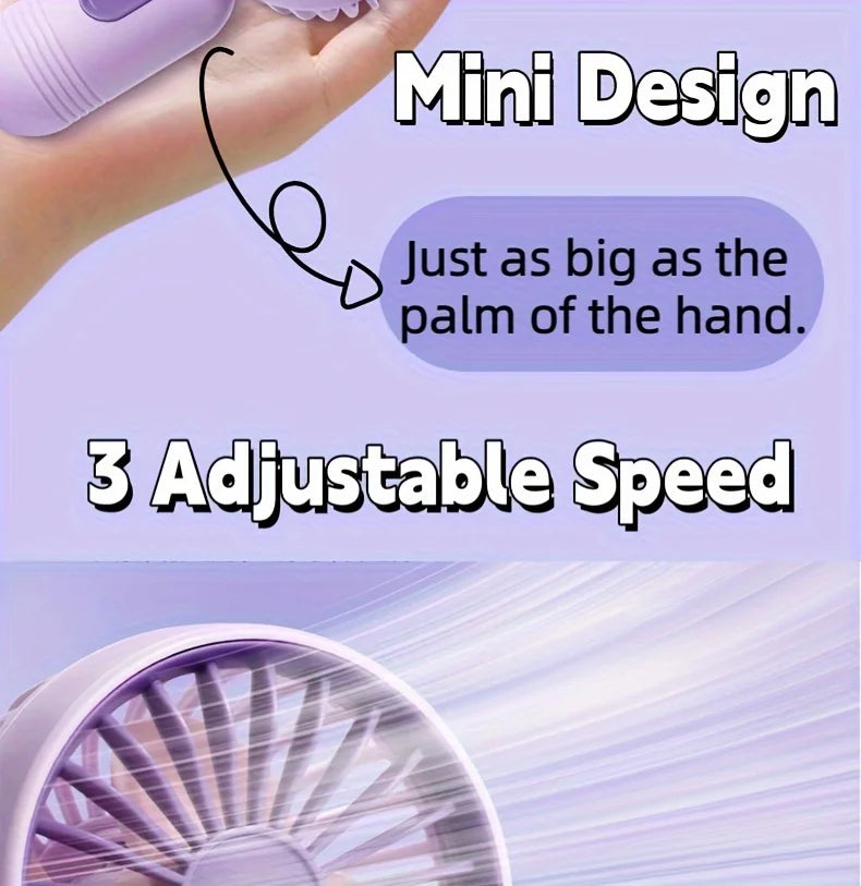 Mini portable handheld fan, USB charging, 3-speed