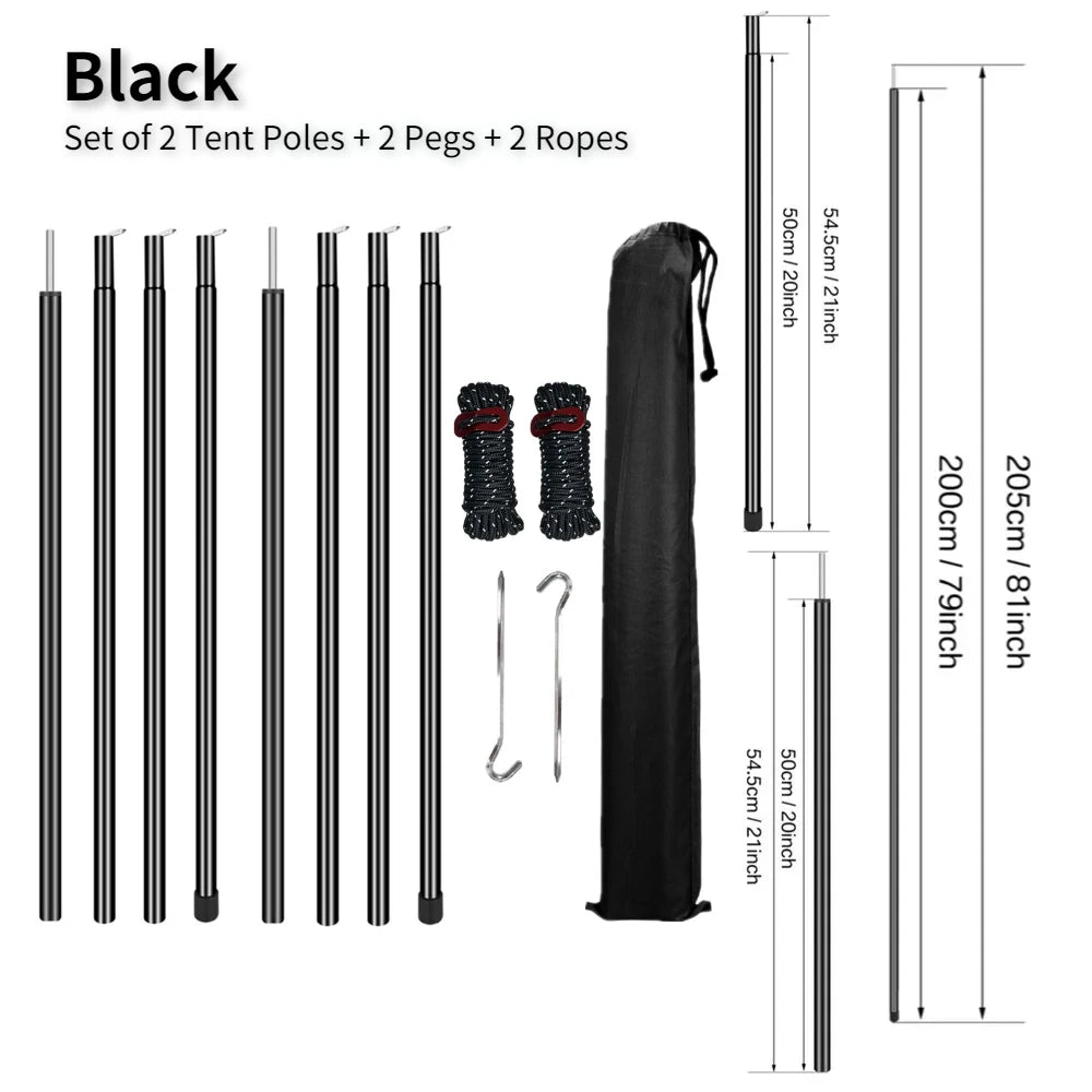 Set of 2 Adjustable Tarp Poles for Shelter . Comes With Pegs & Ropes
