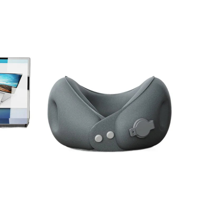 Soft Inflatable U-Shaped Travel Pillow For Airplane Car or Train. Compresses into small storage pouch