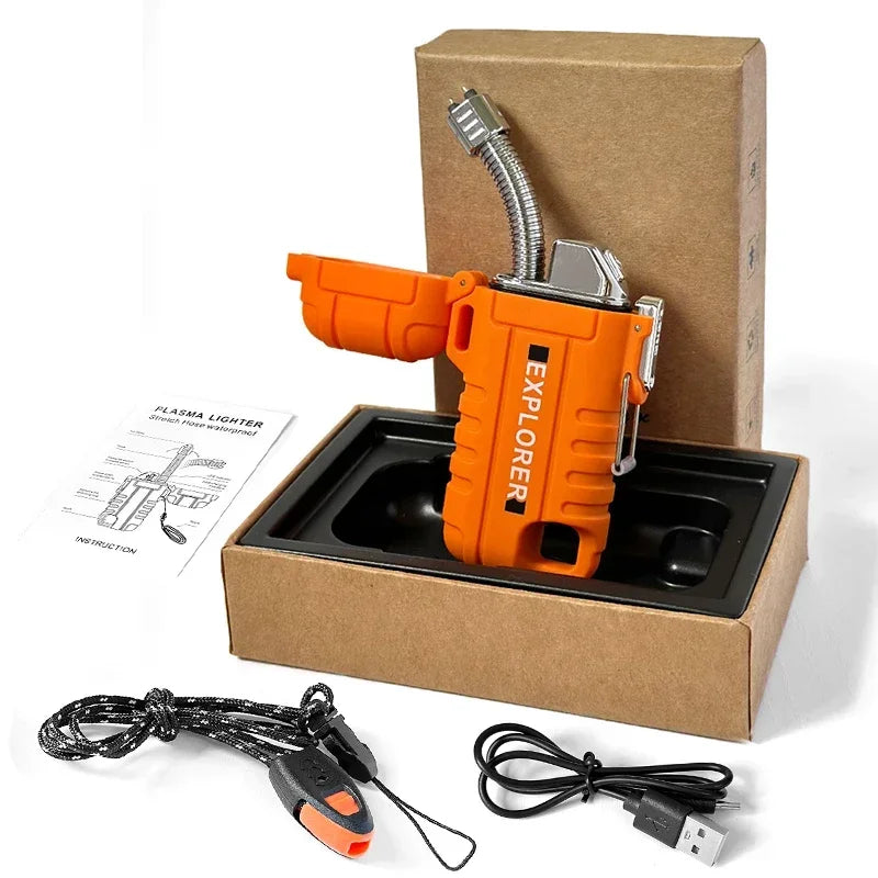 Waterproof Double Arc Lighter Rechargeable Windproof Plasma Lighter Outdoor Camping Flameless Smoking Accessories