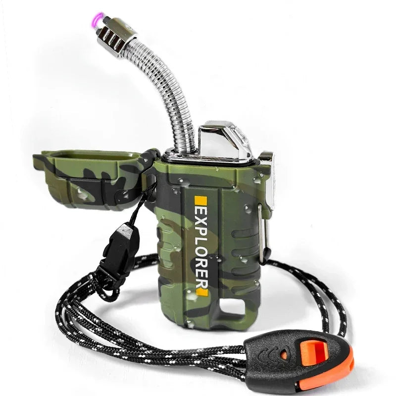 Waterproof Double Arc Lighter Rechargeable Windproof Plasma Lighter Outdoor Camping Flameless Smoking Accessories