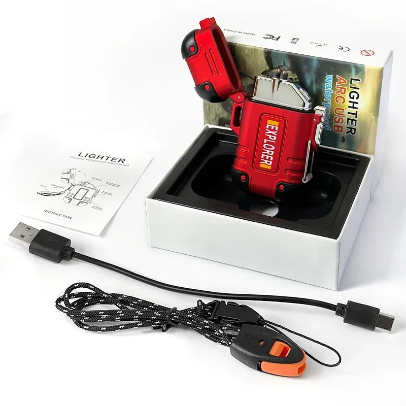 Waterproof Double Arc Lighter Rechargeable Windproof Plasma Lighter Outdoor Camping Flameless Smoking Accessories