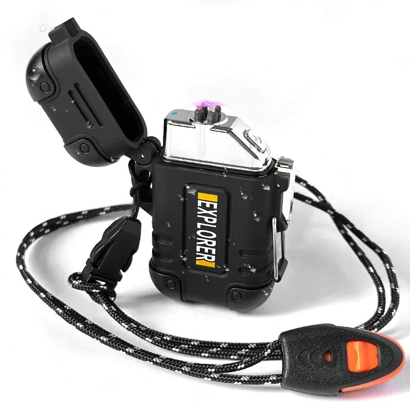Waterproof Double Arc Lighter Rechargeable Windproof Plasma Lighter Outdoor Camping Flameless Smoking Accessories