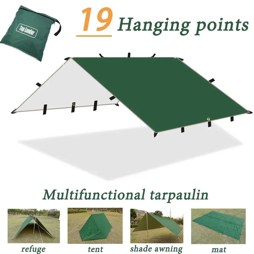 Camping Awning 19 Hang Points Tent Tarp Survival Sun Shelter Shade Canopy Outdoor Backpacking Tent Waterproof SunShade Trip