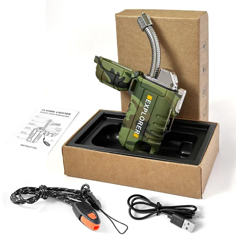 Waterproof Double Arc Lighter Rechargeable Windproof Plasma Lighter Outdoor Camping Flameless Smoking Accessories