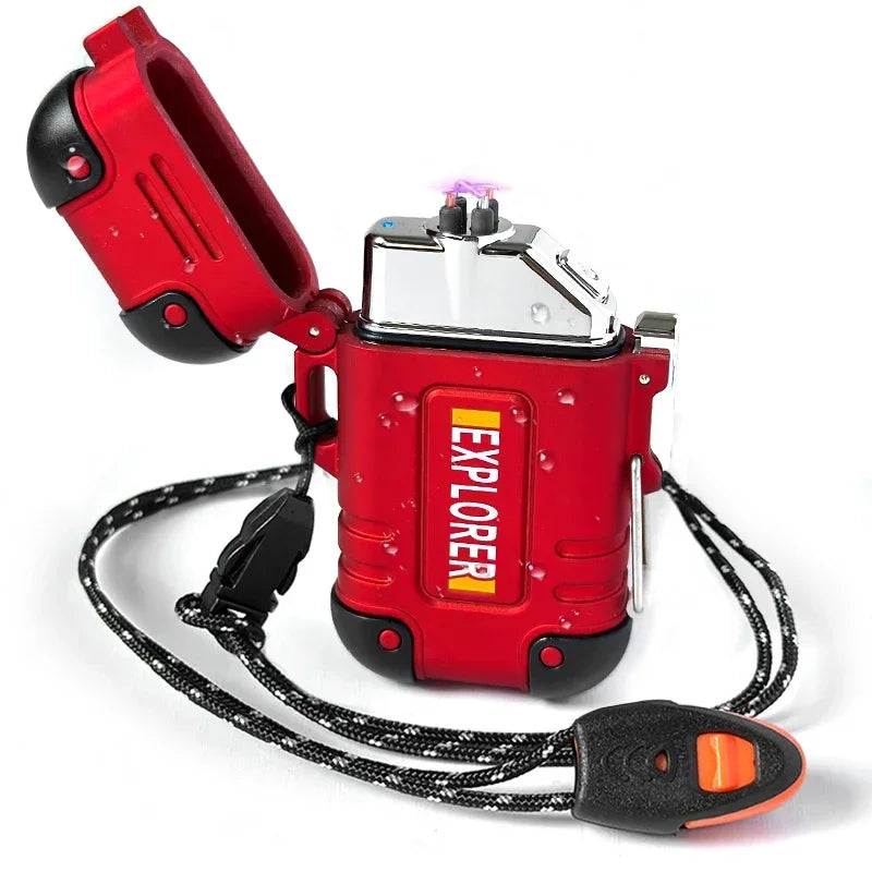 Waterproof Double Arc Lighter Rechargeable Windproof Plasma Lighter Outdoor Camping Flameless Smoking Accessories