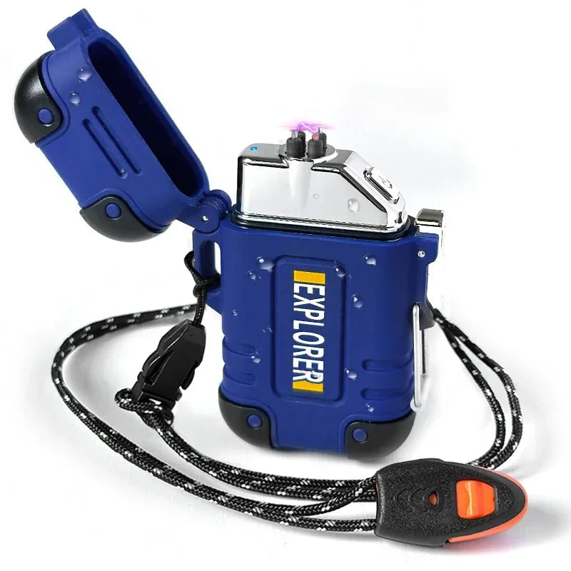 Waterproof Double Arc Lighter Rechargeable Windproof Plasma Lighter Outdoor Camping Flameless Smoking Accessories