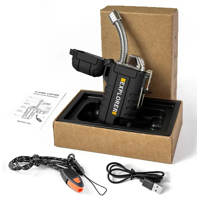 Waterproof Double Arc Lighter Rechargeable Windproof Plasma Lighter Outdoor Camping Flameless Smoking Accessories