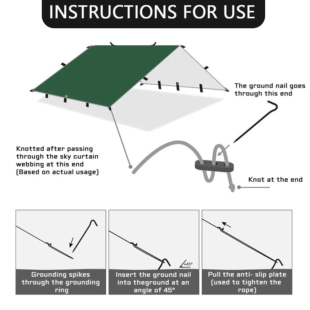 Camping Awning 19 Hang Points Tent Tarp Survival Sun Shelter Shade Canopy Outdoor Backpacking Tent Waterproof SunShade Trip