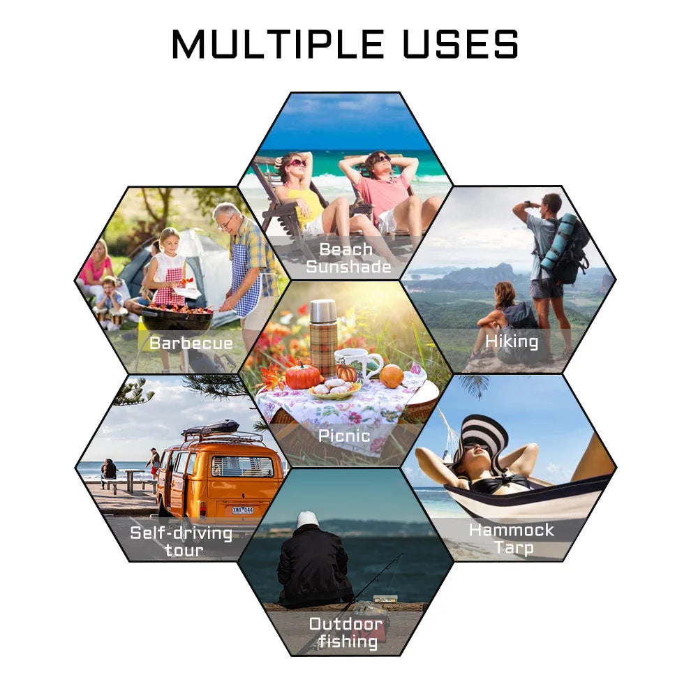 Camping Awning 19 Hang Points Tent Tarp Survival Sun Shelter Shade Canopy Outdoor Backpacking Tent Waterproof SunShade Trip