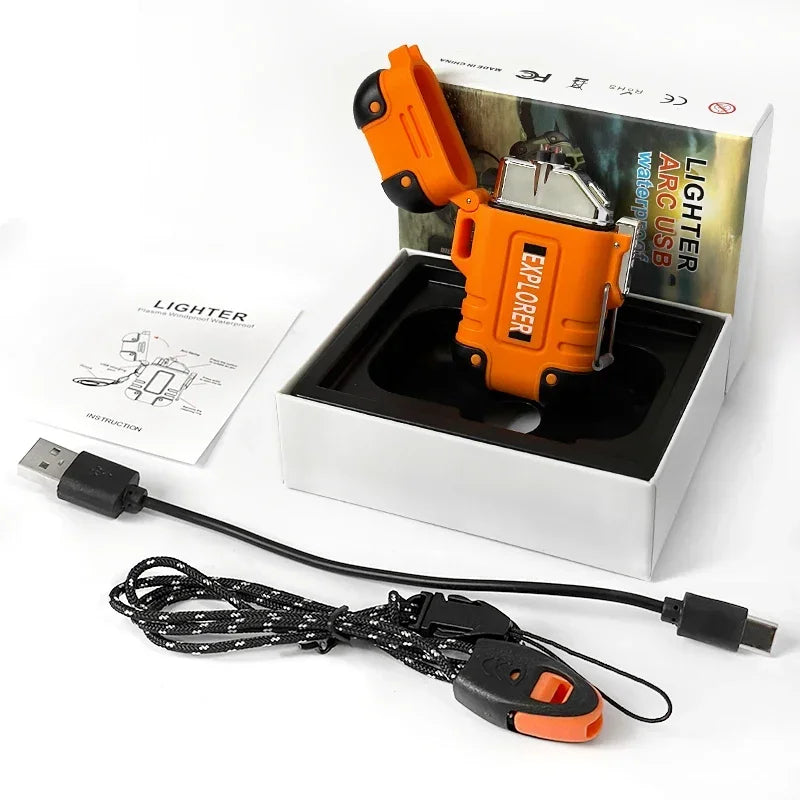Waterproof Double Arc Lighter Rechargeable Windproof Plasma Lighter Outdoor Camping Flameless Smoking Accessories