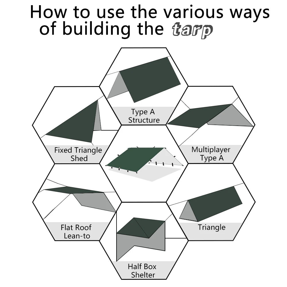 Camping Awning 19 Hang Points Tent Tarp Survival Sun Shelter Shade Canopy Outdoor Backpacking Tent Waterproof SunShade Trip