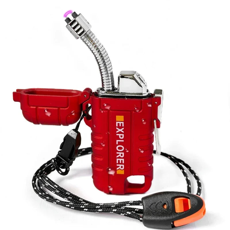 Waterproof Double Arc Lighter Rechargeable Windproof Plasma Lighter Outdoor Camping Flameless Smoking Accessories